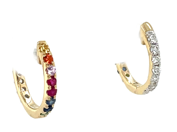 Rainbow Sapphire, Ruby, Tsavorite and White Diamond Reversible Huggy Earring