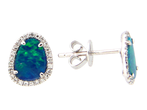 Black Opal Doublet and Diamond Post Earrings