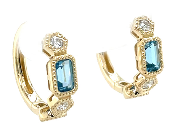 Blue Topaz and Diamond Alternating Hoop Earrings
