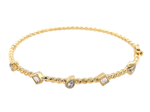 Diamond Baguette and Pear Bezel Braided Bangle