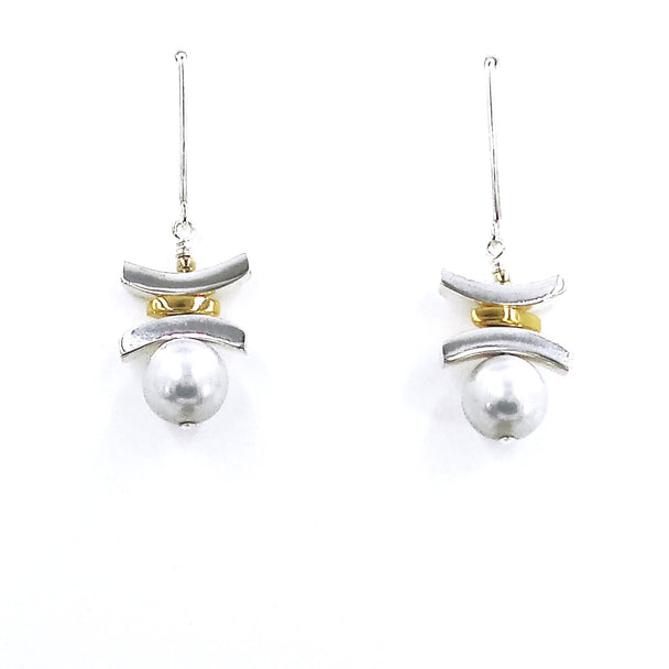 Platinum Shell Pearl Mixed Metal Dangle Earrings