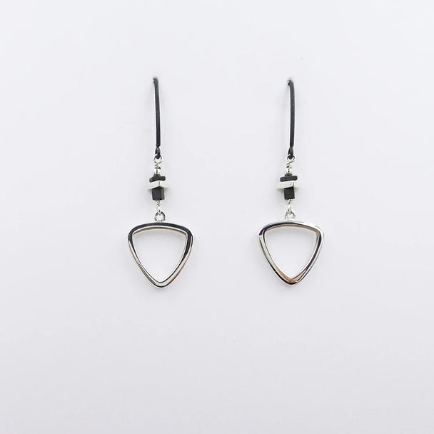 Oxidized Silver with Drop Triangle Earrings
