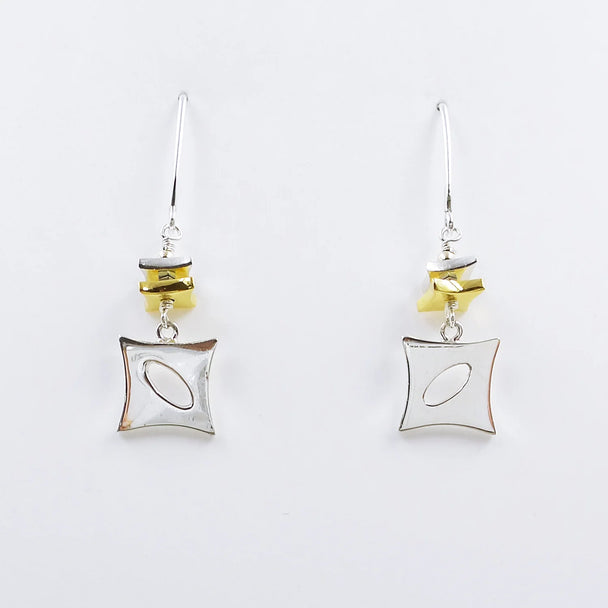 Silver Marquise Cut Out Mixed Metal Earrings