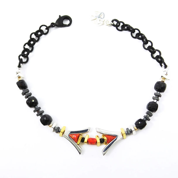 Red Opal and Spinel Matte Black Bracelet
