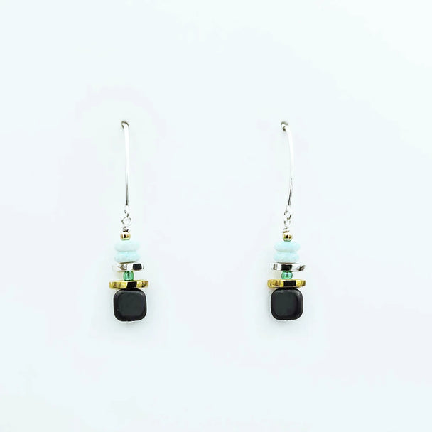 Opal and Black Hematite Drop Earrings