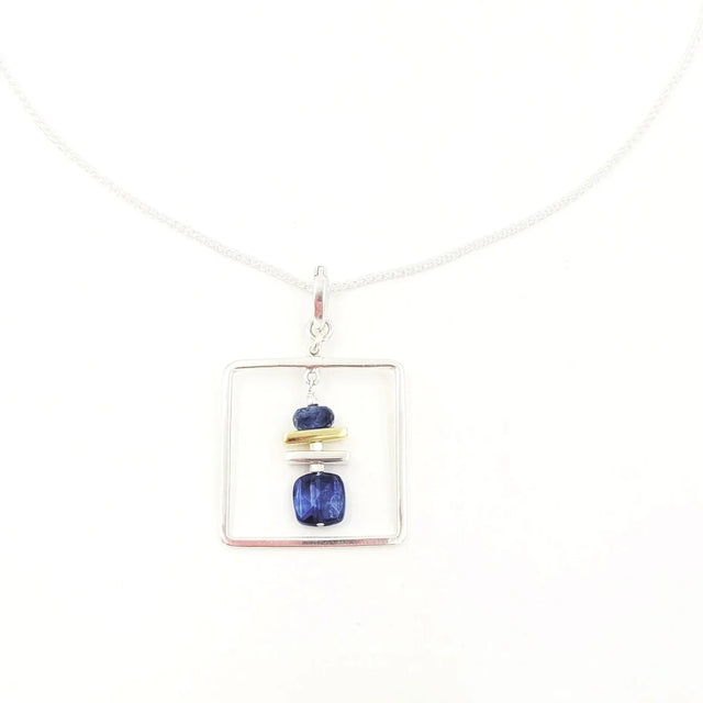 Silver Square with Kyanite Pillow Pendant Necklace