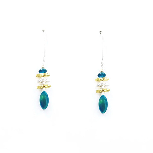 Teal Oval Opal and Sterling Silver Dangle Earrings