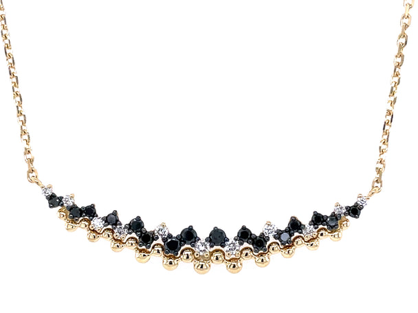 Black & White Diamond Stitch Curved Bar Necklace