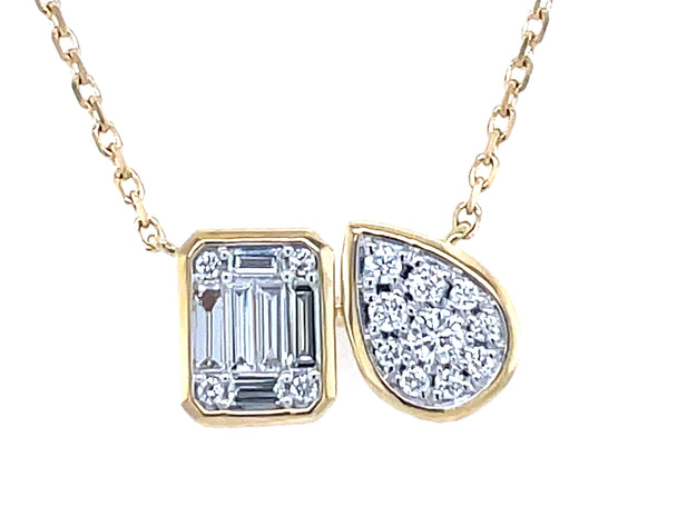 Diamond Pear and Cushion Toi et Moi Necklace