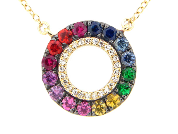 Rainbow Sapphire, Tsavorite and Diamond Circle Necklace