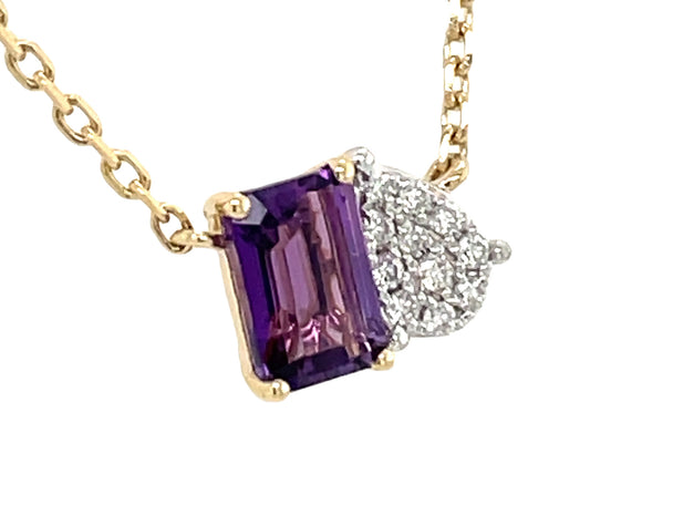 Amethyst and Pave Set Diamond Toi et Moi Necklace