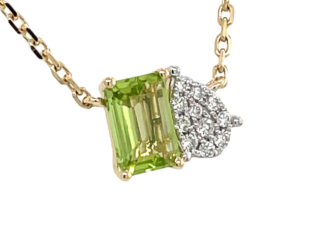 Peridot and Pave Set Diamond Necklace