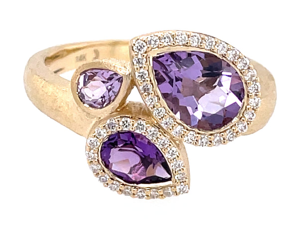 Pear Shaped Amethyst and Diamond Halo Ring