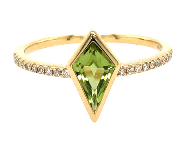 Peridot Bezel Trapezoid and Diamond Ring