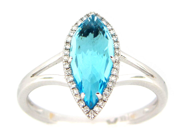 Swiss Blue Topaz and Diamond Split Shank Halo Ring