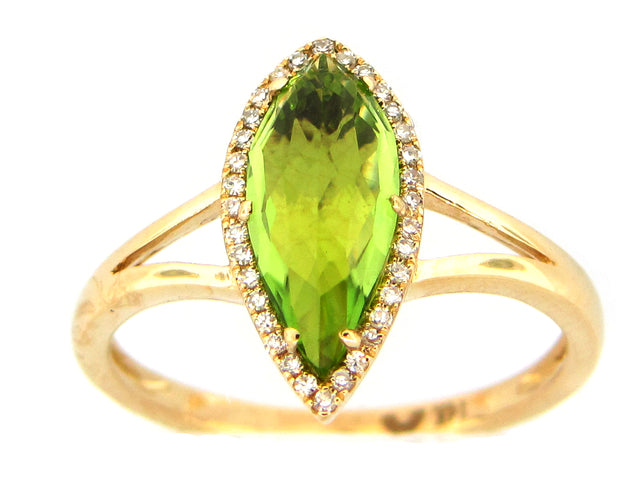 Peridot and Diamond Split Shank Halo Ring