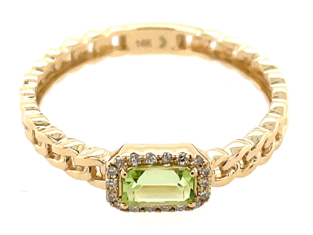 Peridot and Diamond Halo Ring