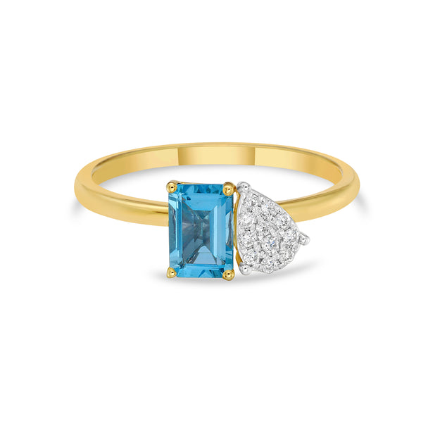 Blue Topaz and Diamond Pave Pear Ring