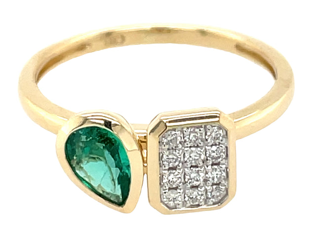 Emerald Pear Bezel and Diamond Pave Cushion Ring