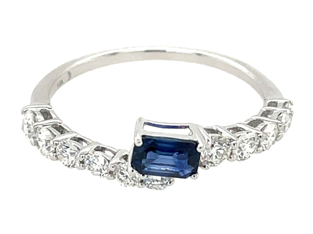 Blue Sapphire and Diamond Bypass Ring