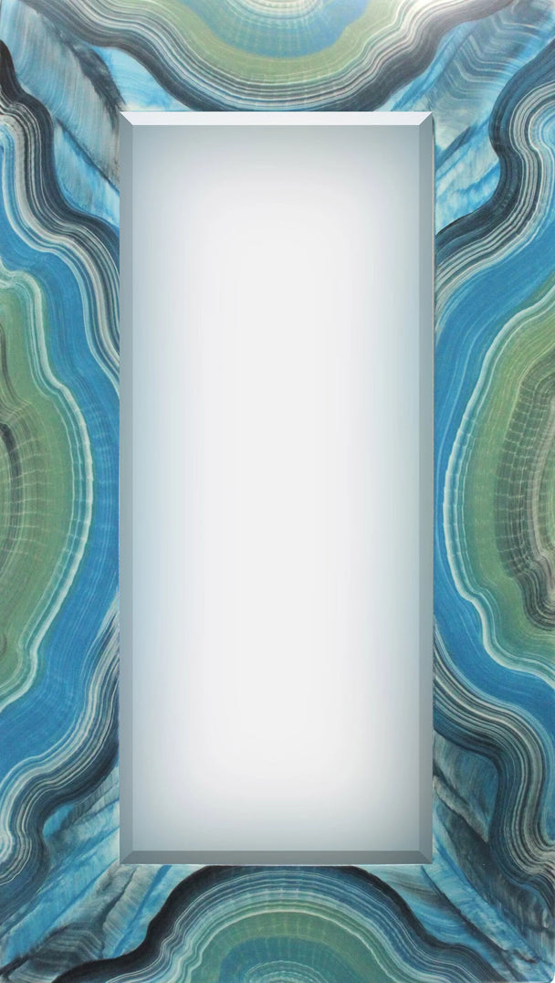 Blue Green Painted Rectangular Beveled Mirror
