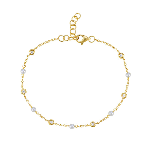 Gold, Diamond and Fresh Water Pearl Bracelet