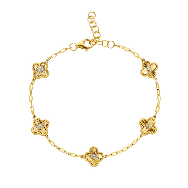 14K Gold High Polish Clover Bracelet