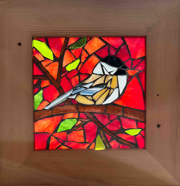 Chickadee Afternoon Mosaic Window