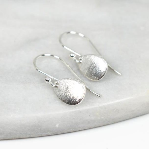 Small Brushed Silver Pear Earrings