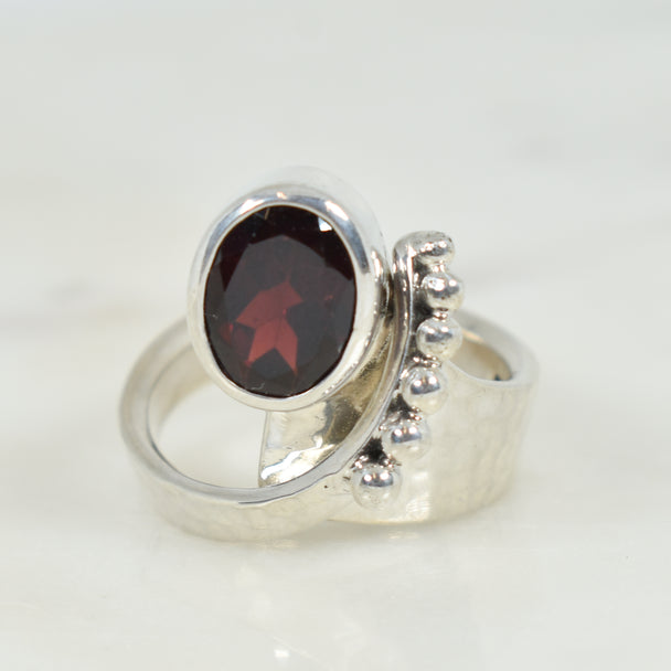 Garnet and Sterling Silver Raindrop Adjustable Ring