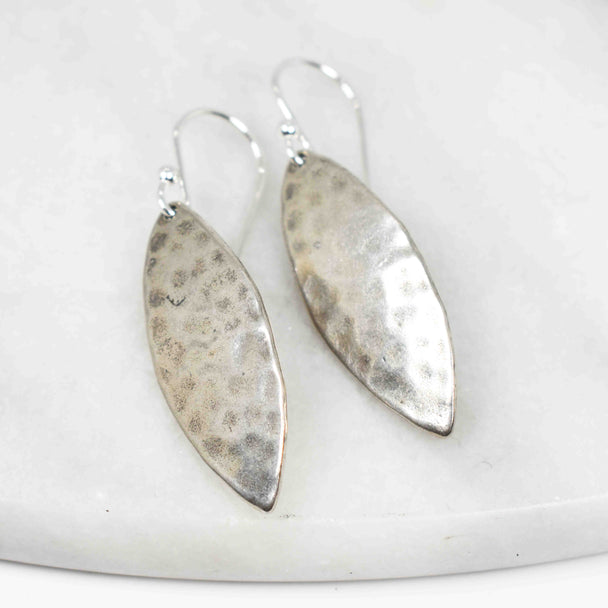 Hammered Silver Marquise Earrings