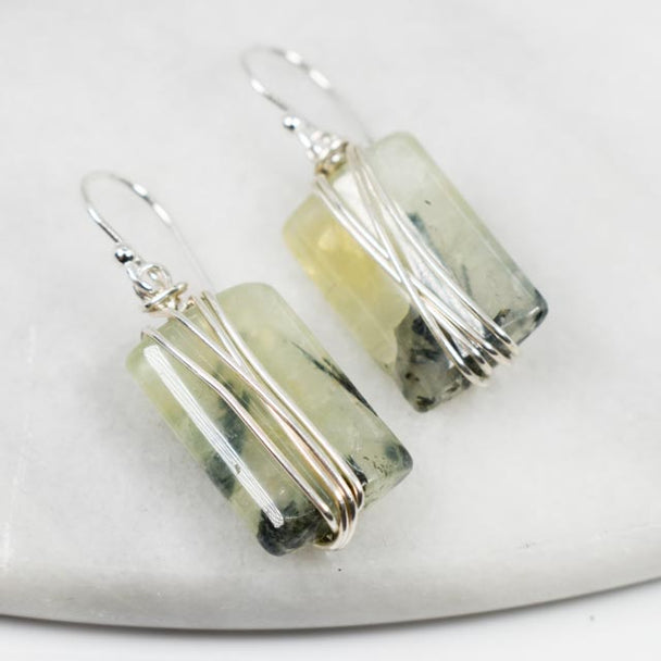 Silver Wrapped Prehnite Earrings