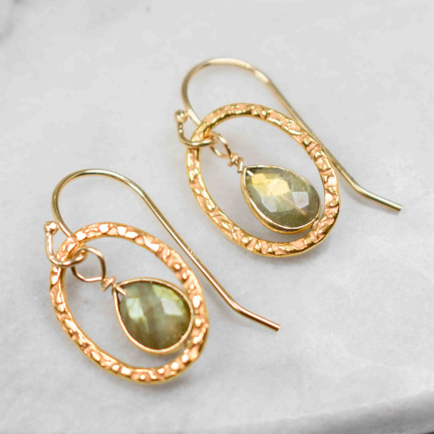 Labradorite And Gold Earrings