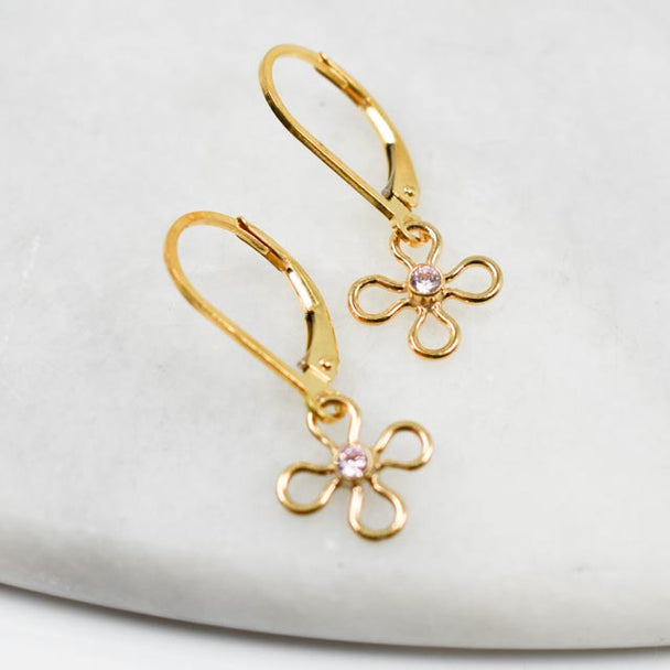 Pink Quartz Flower Dangle Earrings