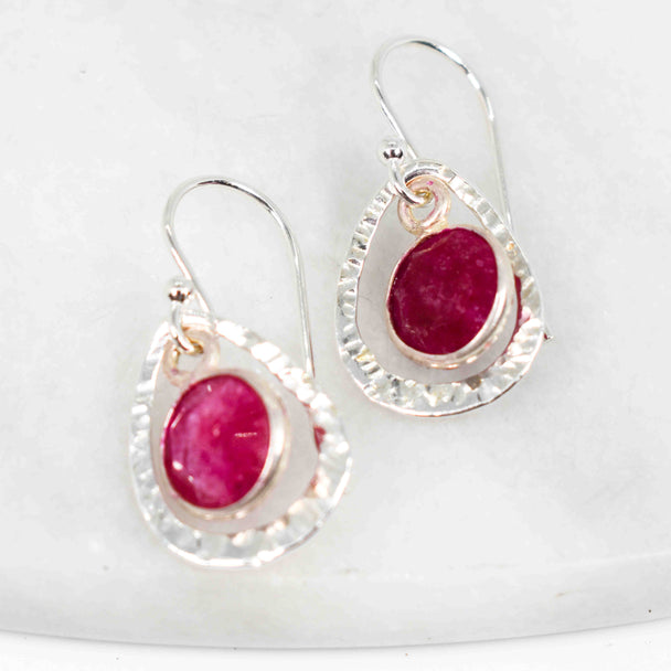Ruby and Silver Pear Earrings