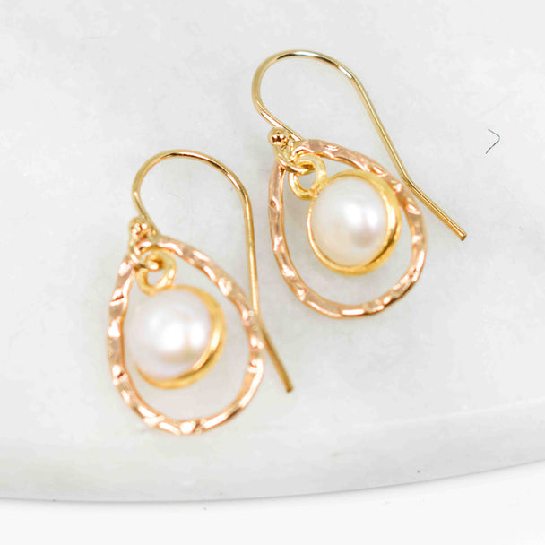 Pearl and Gold Pear Earrings
