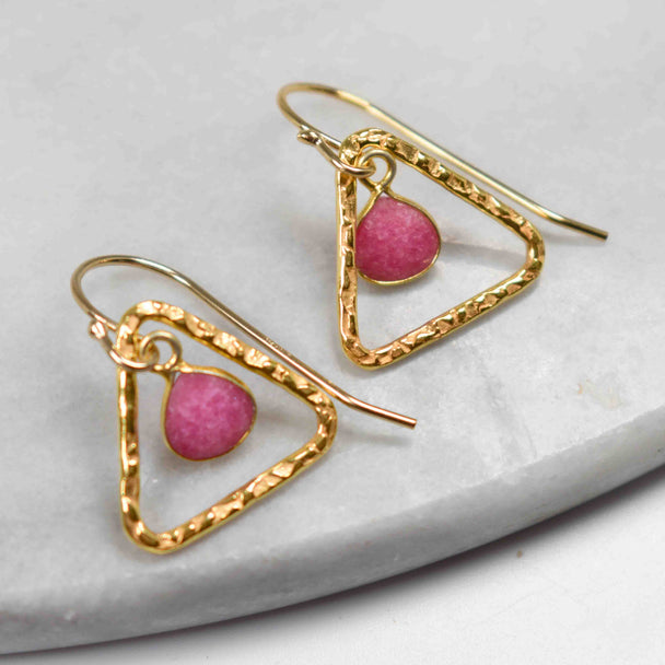 Ruby And Gold Fill Triangle Earrings