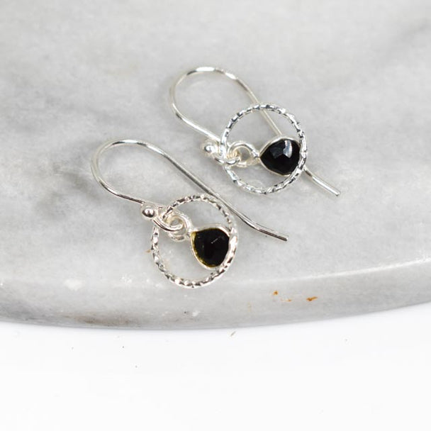 Dainty Onyx and Sterling Silver Earrings