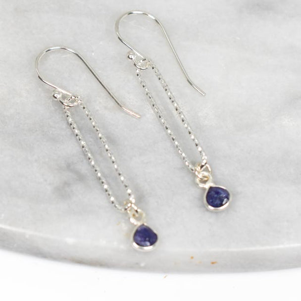 Sapphire and Silver Paperclip Earrings