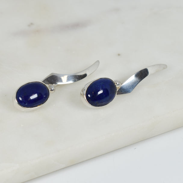 Lapis and Silver Ribbon Earrings