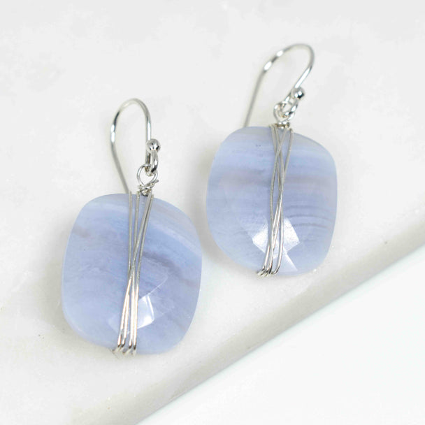 Wrapped Blue Lace Agate Earrings