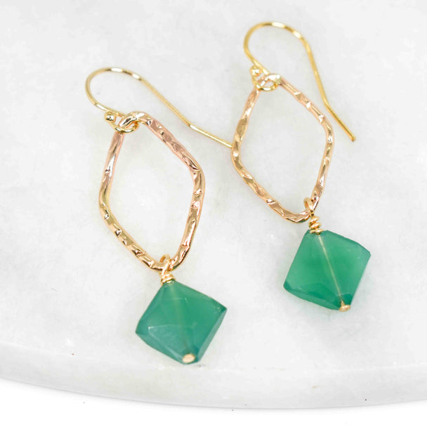 Green Onyx and Gold Fill Kite Earrings