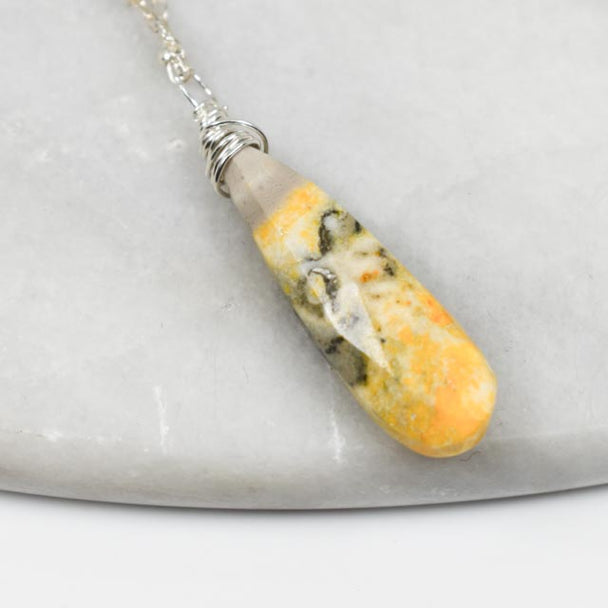 Top Wrapped Bumblebee Jasper Silver Necklace