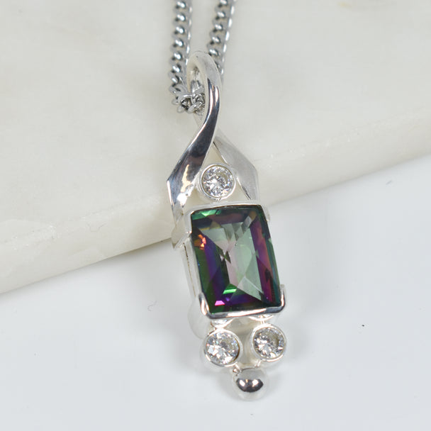 Mystic Topaz and Cubic Zirconia Pendant Necklace