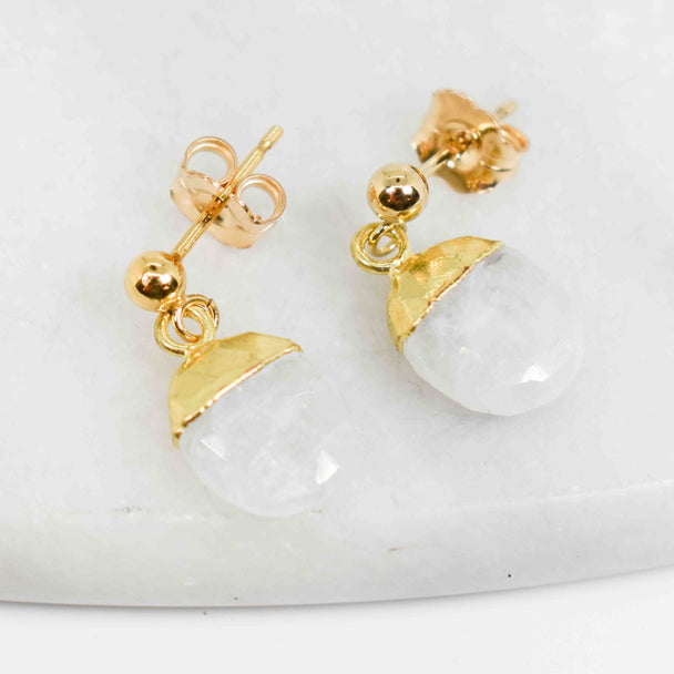 Gold Fill Tip Moonstone Dangle Post Earrings