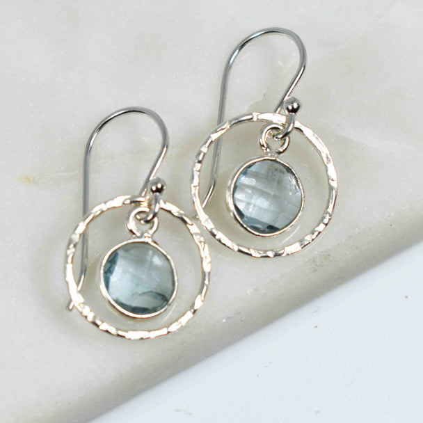 Aquamarine and Sterling Silver Circle Earrings