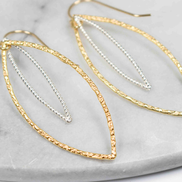 14K Gold Fill and Sterling Silver Textured Marquise Earrings