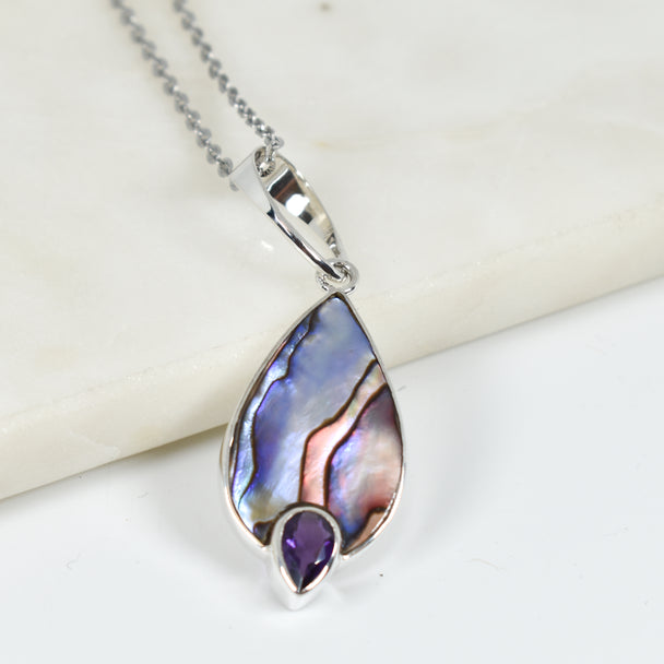 Abalone and Amethyst Pendant Necklace