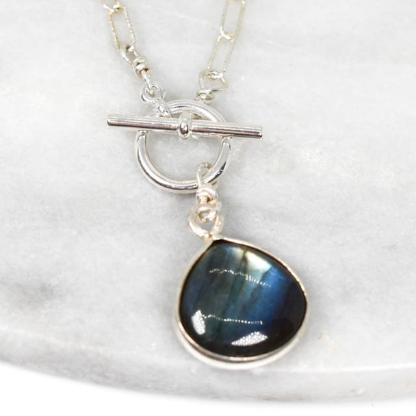 Labradorite and Sterling Silver Paper Clip Chain Necklace