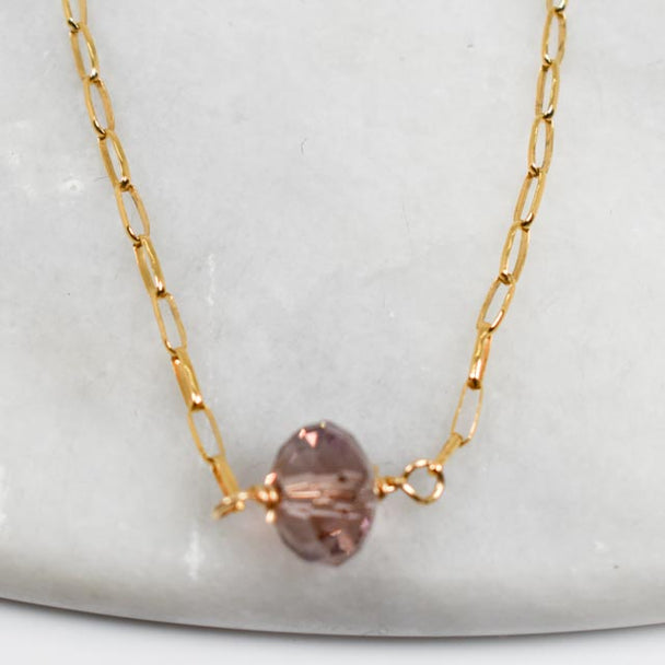 Rose Crystal and Gold Fill Necklace